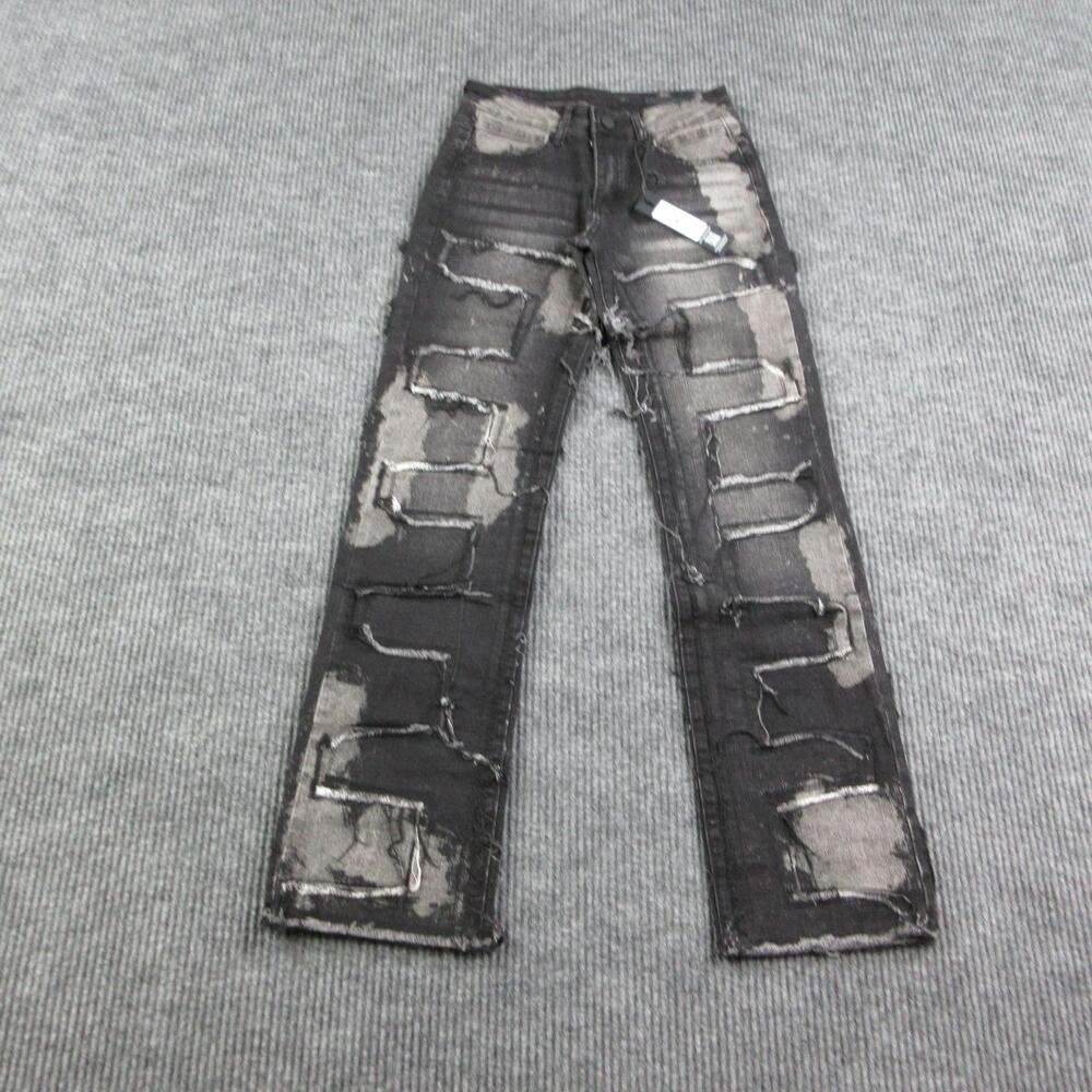 Rockstar Original Jeans Boys 12 Black Patchwork Flared Slim Stretch 25x30.5* NWT